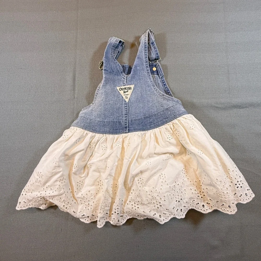 OshKosh Bgosh Toddler Girl Eyelet Lace Overall Dress 2T Blue White 2N011810 2064